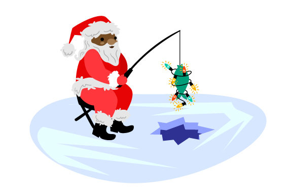 Santa Goes Ice Fishing for Christmas